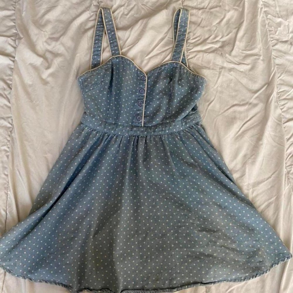 Denim polka dot baby-doll dress